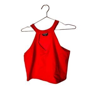 EUC Bebe Red Cut Out Front Crop Top Medium